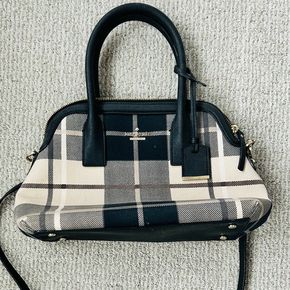 Kate Spade black and white plaid cameron street Margot satchel